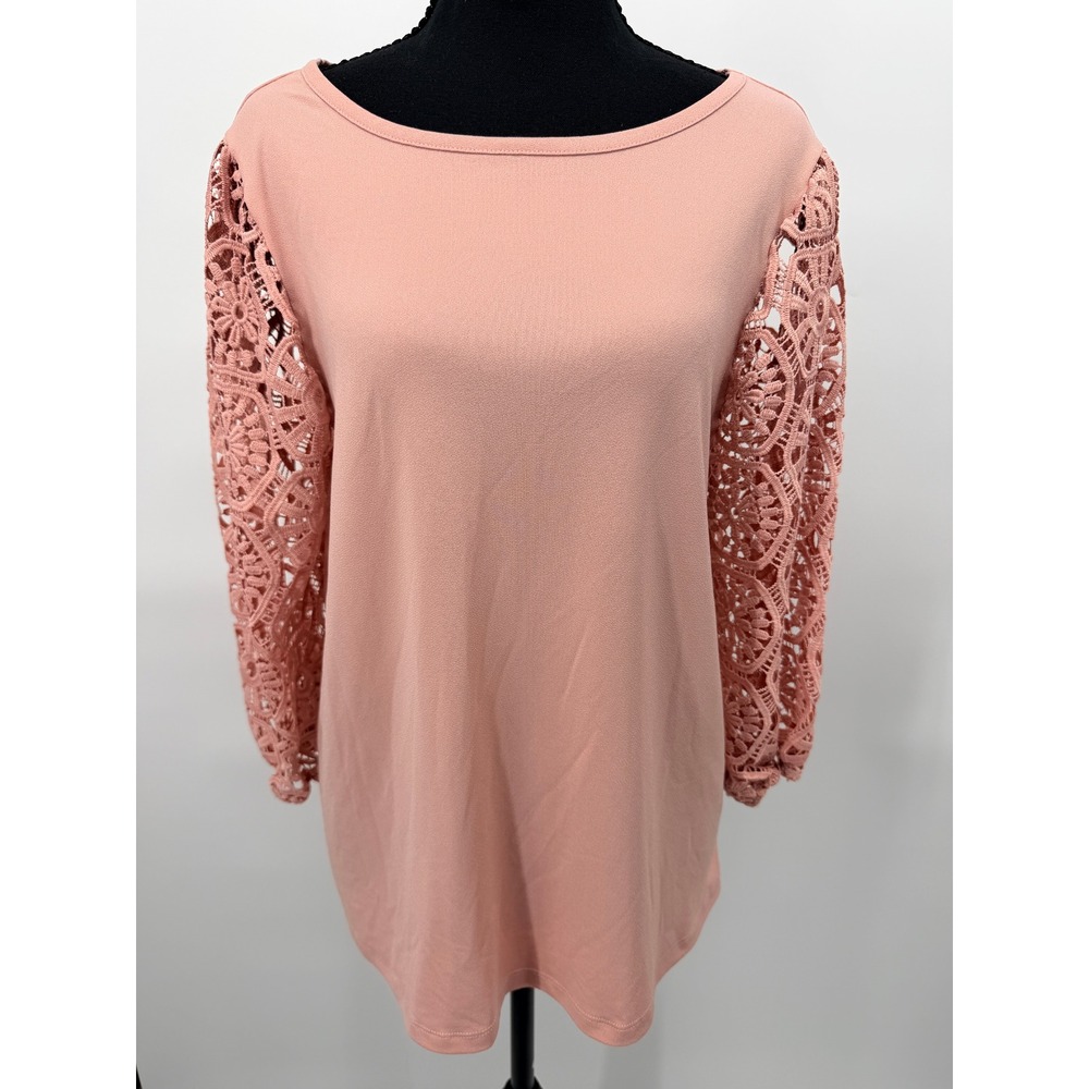 Cable & Gauge Blouse Women Medium Pink Excellent Crochet Lace Sleeve STP07446M